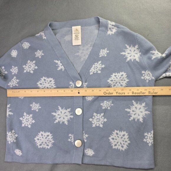 Disney Cardigan Sweater Womens Medium Blue White Snowflake Frozen Winter Holiday - Picture 8 of 13